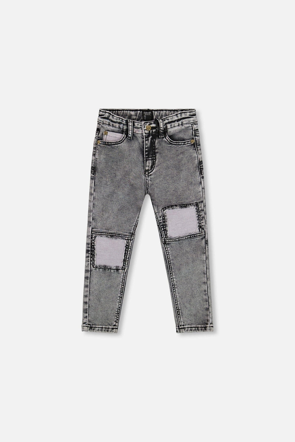 French Terry Black Denim Pants With Contrasting Patch