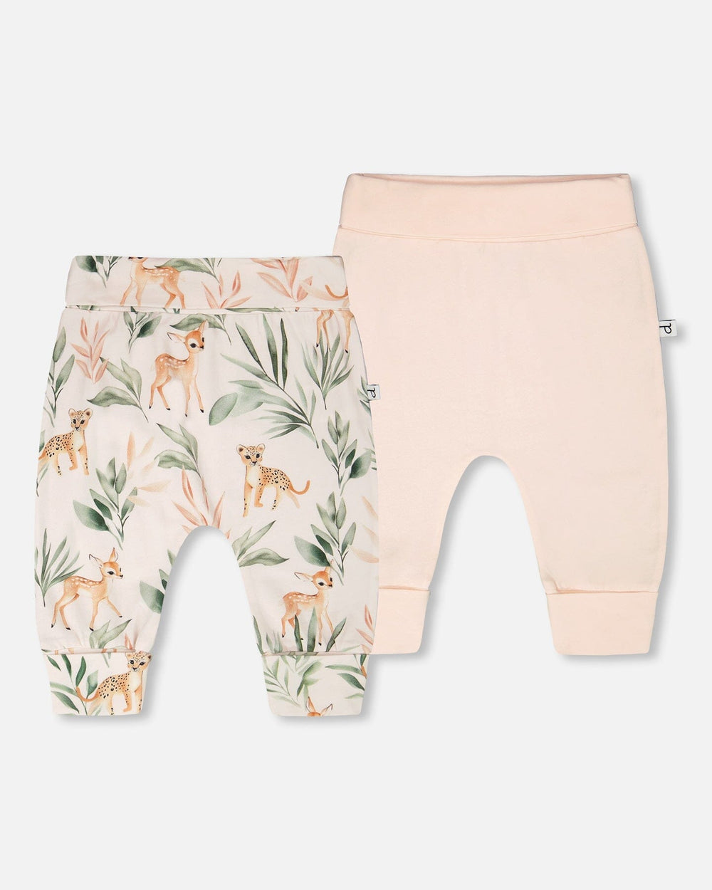 2 Pack Organic Cotton Jersey Evolutive Pants Peach And Peach Deer Print — Deux par Deux