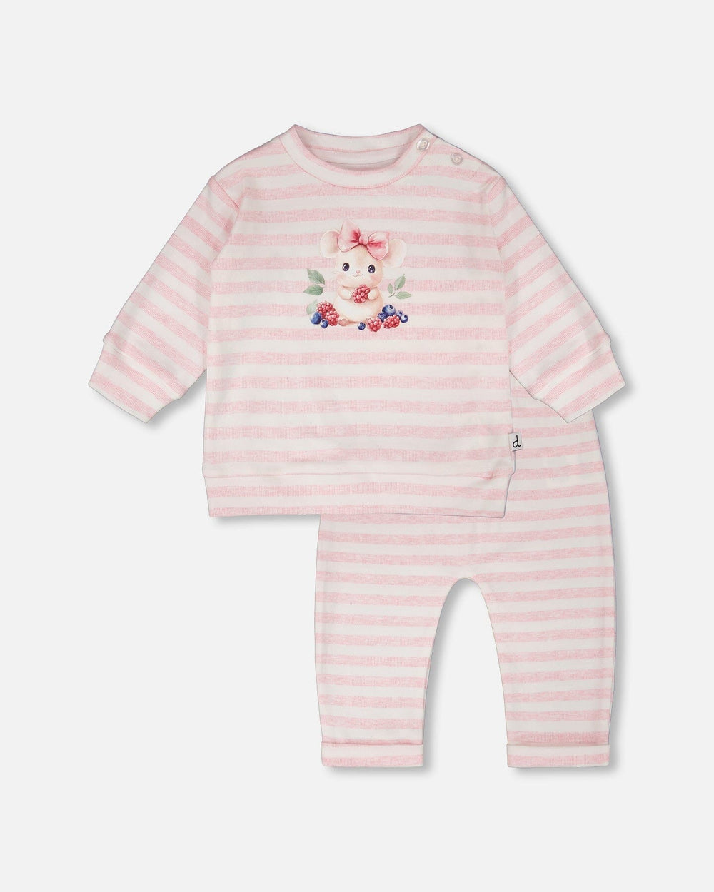Ensemble haut et pantalon en jersey de coton à rayures blanches et roses