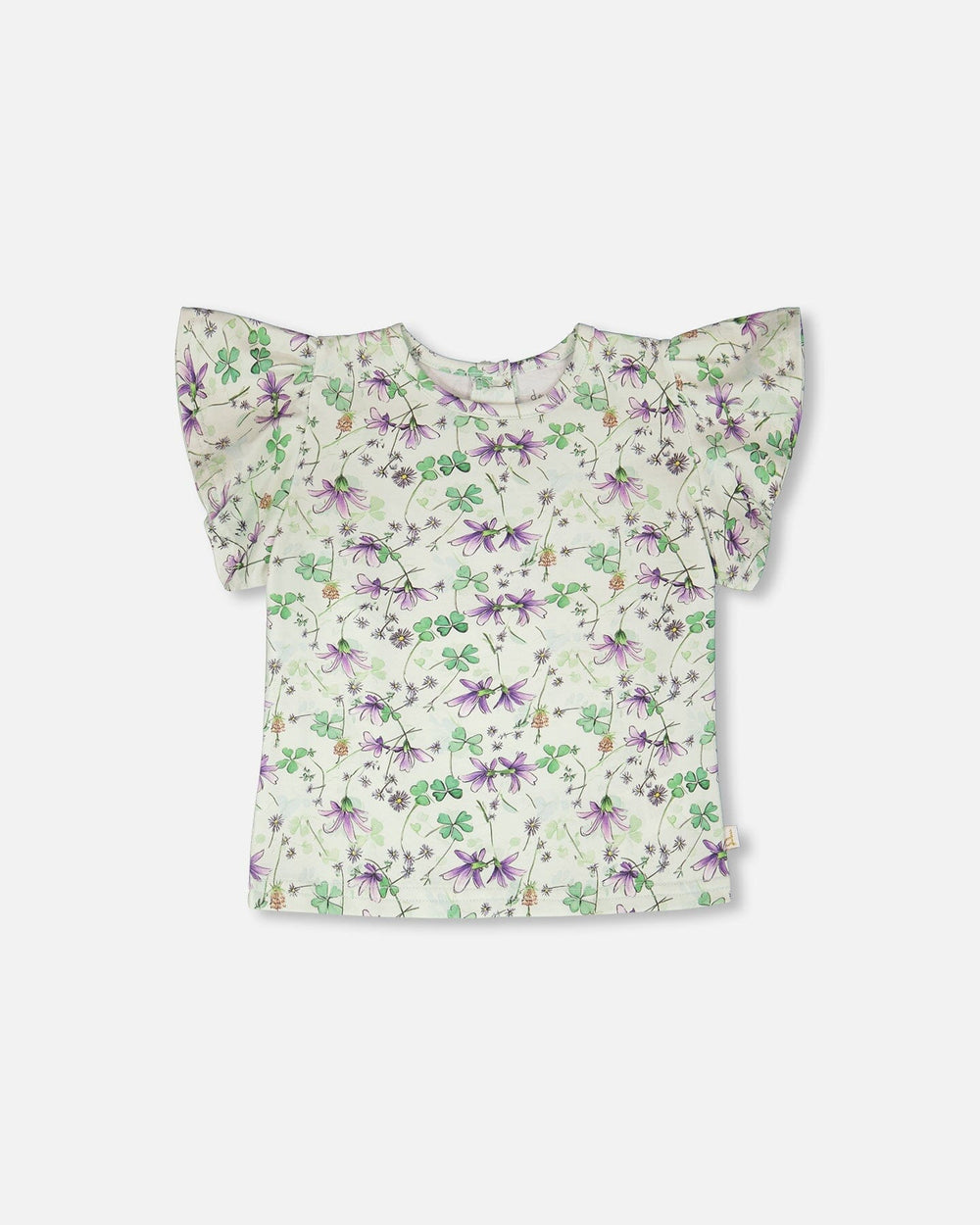 Jersey T-Shirt Green Printed Flowers