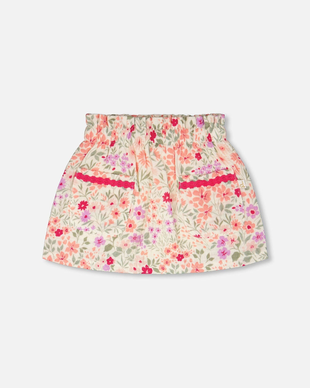 Jupe-short en mousseline écru à fleurs imprimées