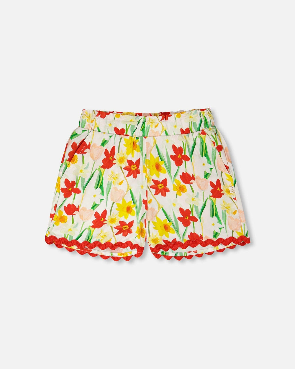 Viscose Shorts White Daffodil Print — Deux par Deux