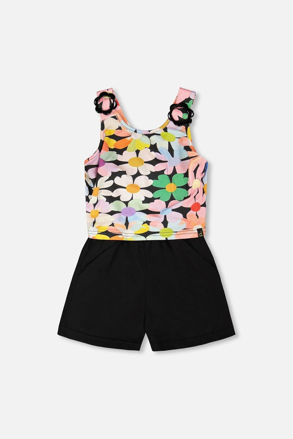 Sleeveless Jersey Jumpsuit Black Printed Flowers