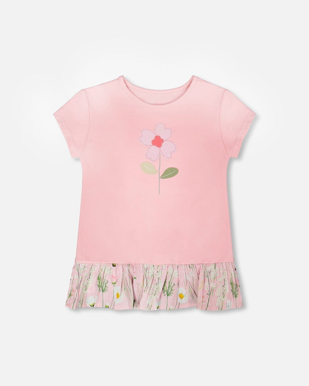 Tunique bi-matière en coton biologique avec volant Rose poudré