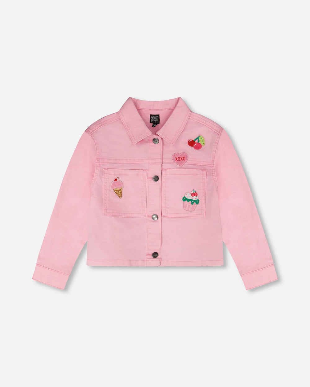 Pink Denim Jacket With Embroidered Patches