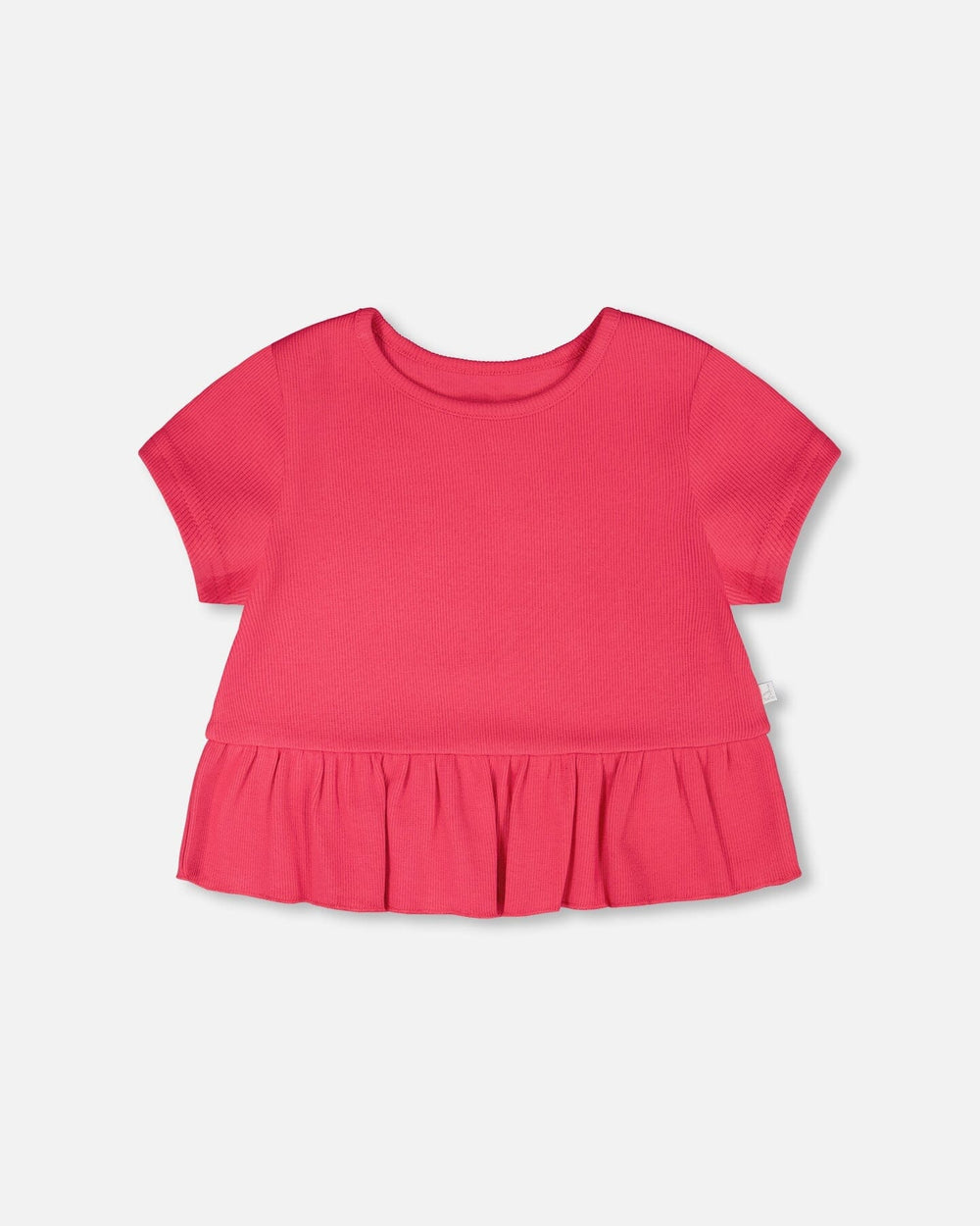 Rib Crop T-Shirt With Frill Pink