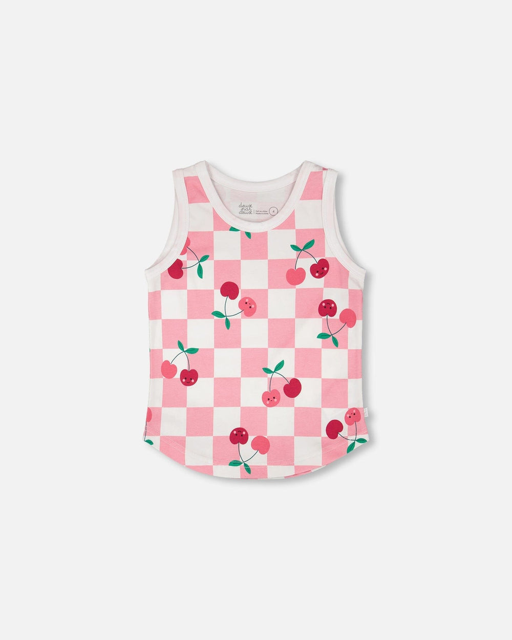 Organic Cotton Jersey Tank Top Pink Printed Cherries — Deux par Deux