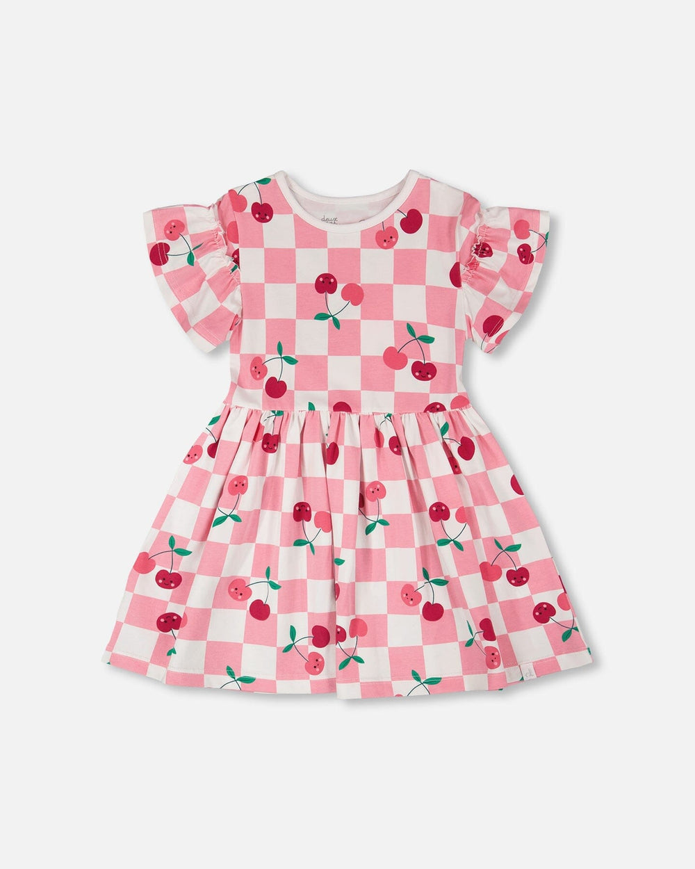 Organic Cotton Jersey Dress Pink Printed Cherries — Deux par Deux