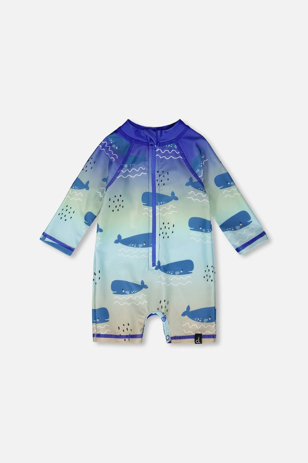 Combinaison anti-UV une pièce à manches longues pour bébés et tout-petits imprimé baleine bleue