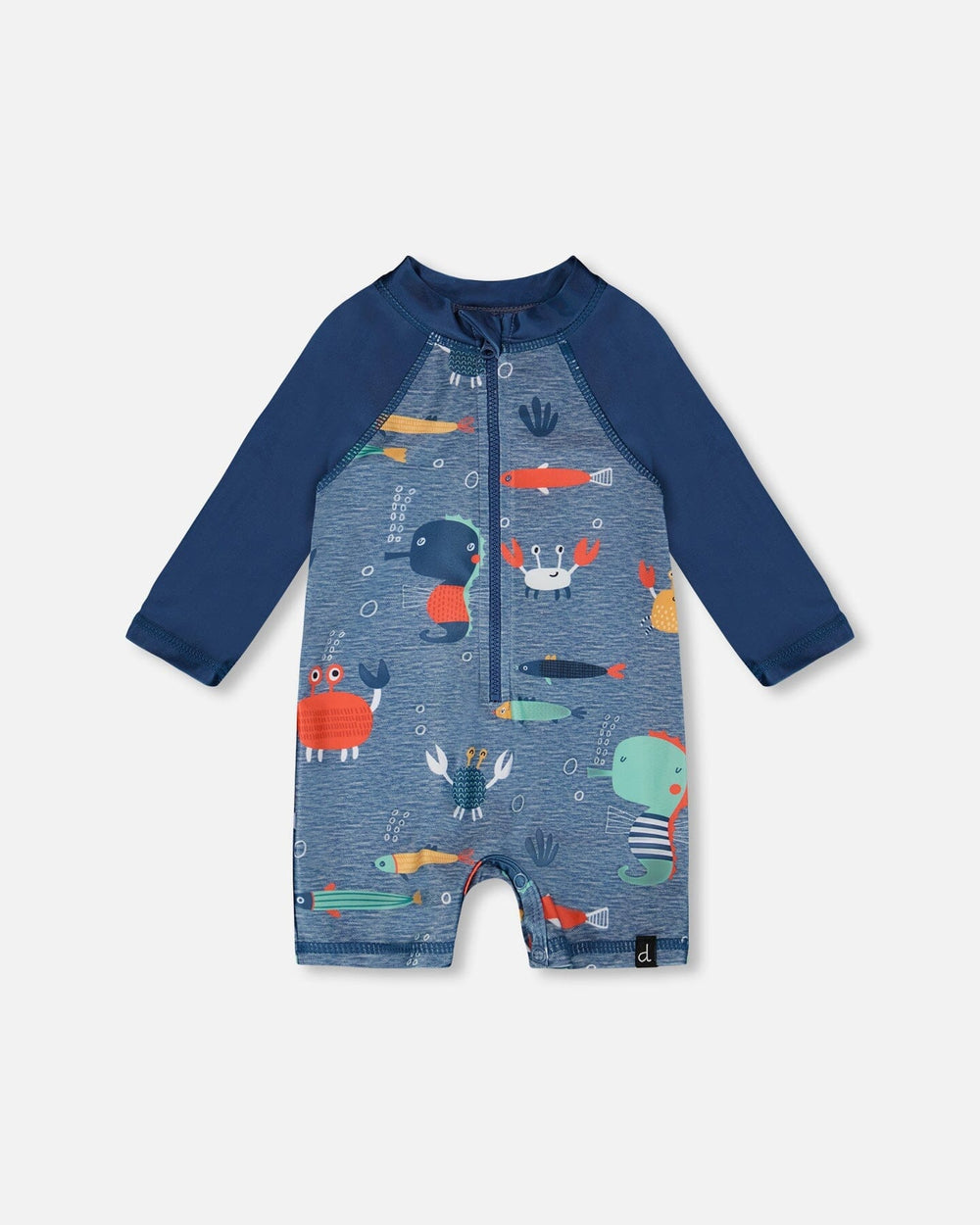 Baby And Toddler One-Piece Long Sleeve Rashguard Blue Printed Marine Animals