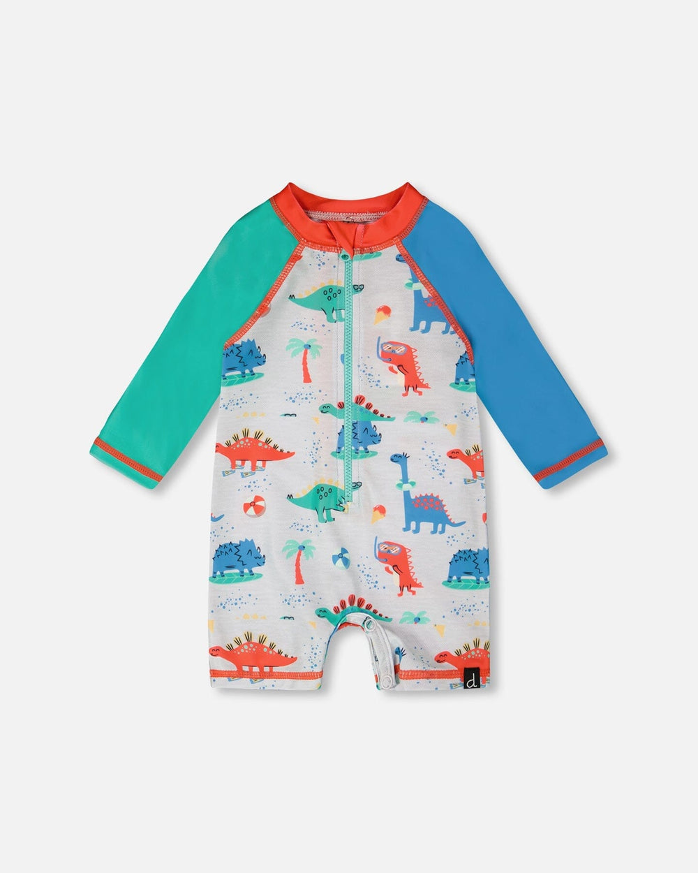 Baby And Toddler One-Piece Long Sleeve Rashguard Grey Baby Dinosaur Print