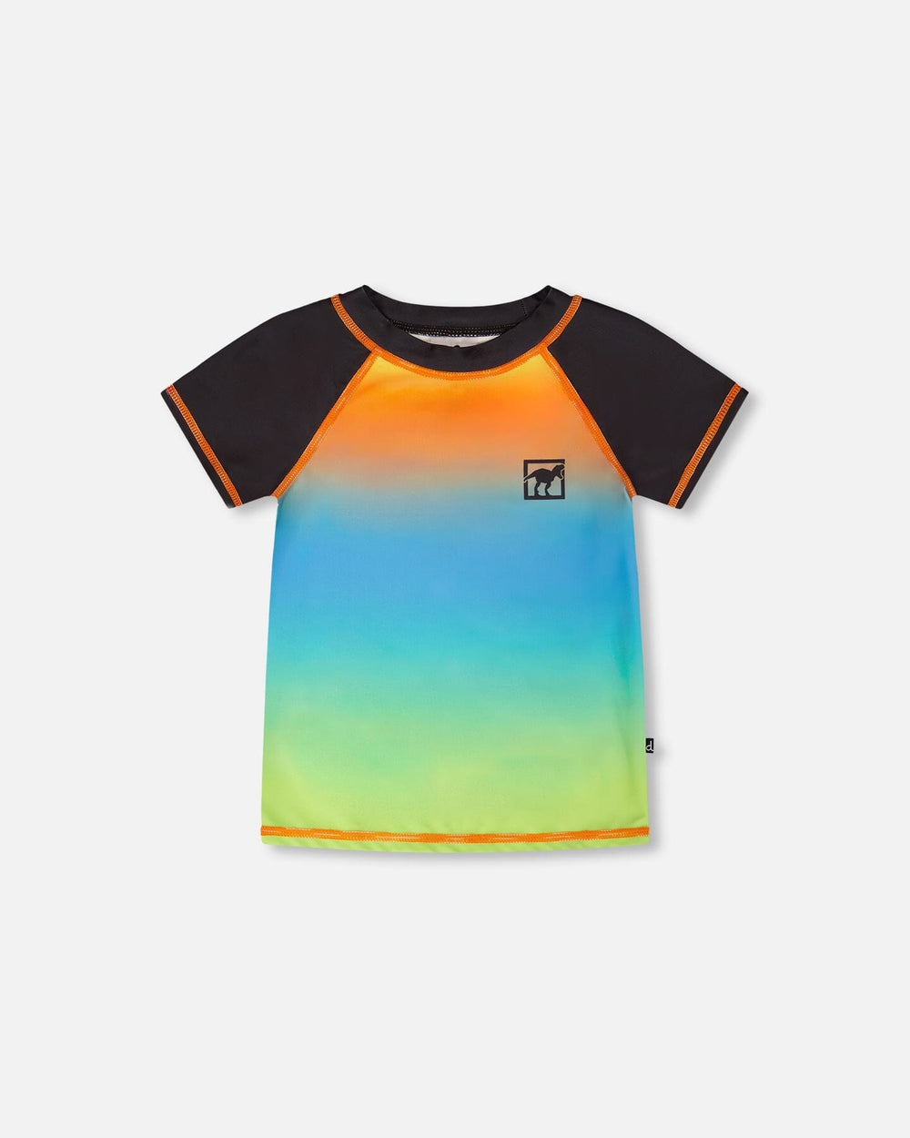 T-shirt anti-UV à manches courtes dégradé orange, bleu et vert