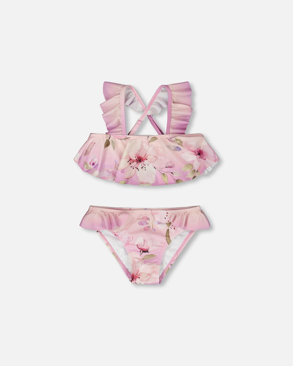 Maillot de bain deux pièces imprimé fleurs violettes