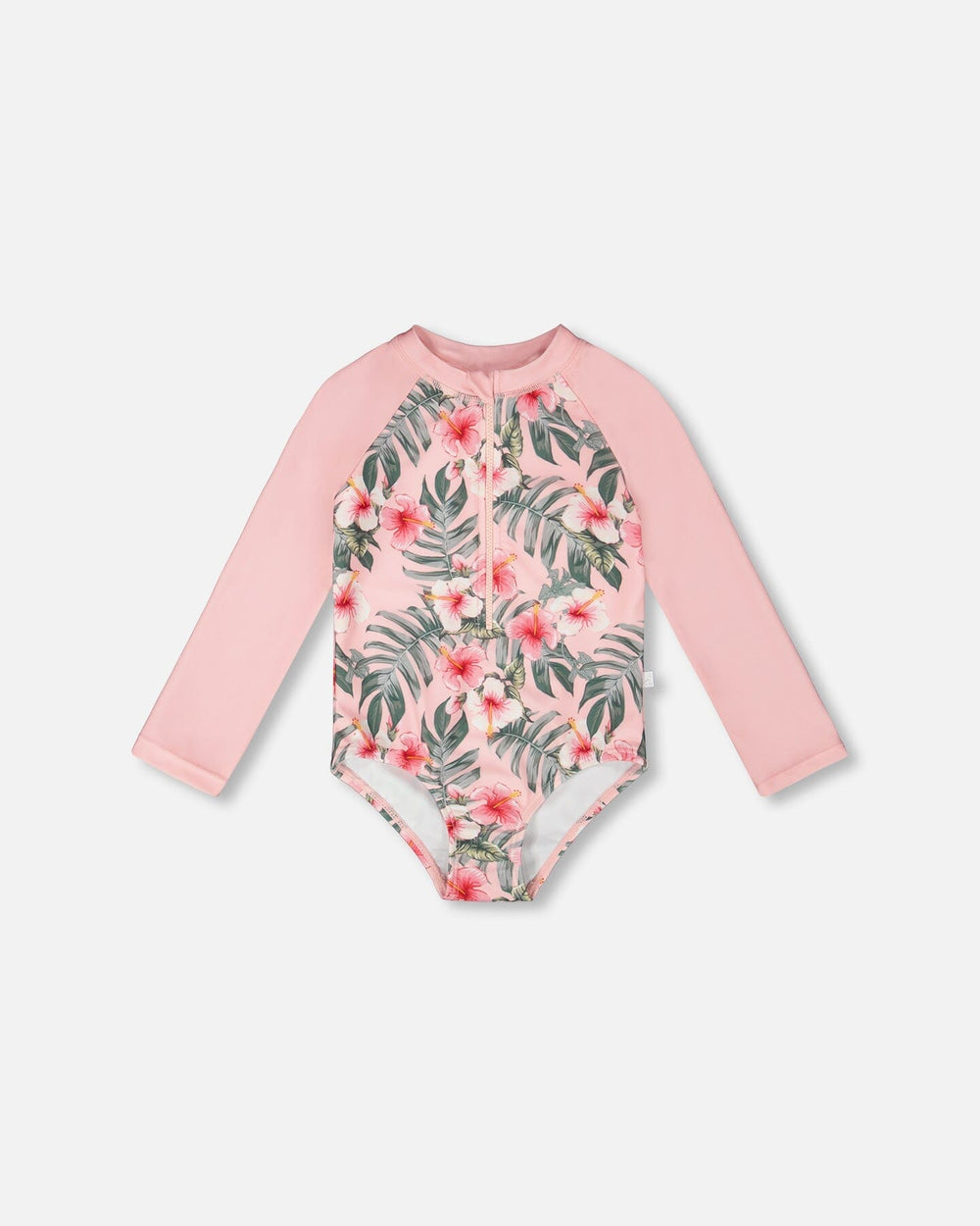 Haut de protection solaire une pièce à manches longues imprimé hibiscus rose