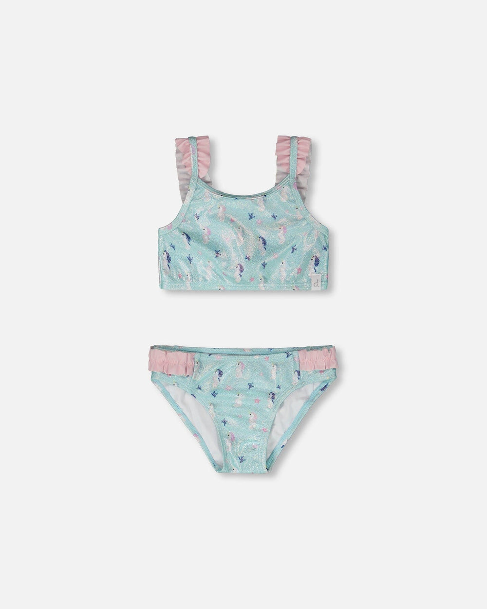 Maillot de bain deux pièces imprimé hippocampe bleu