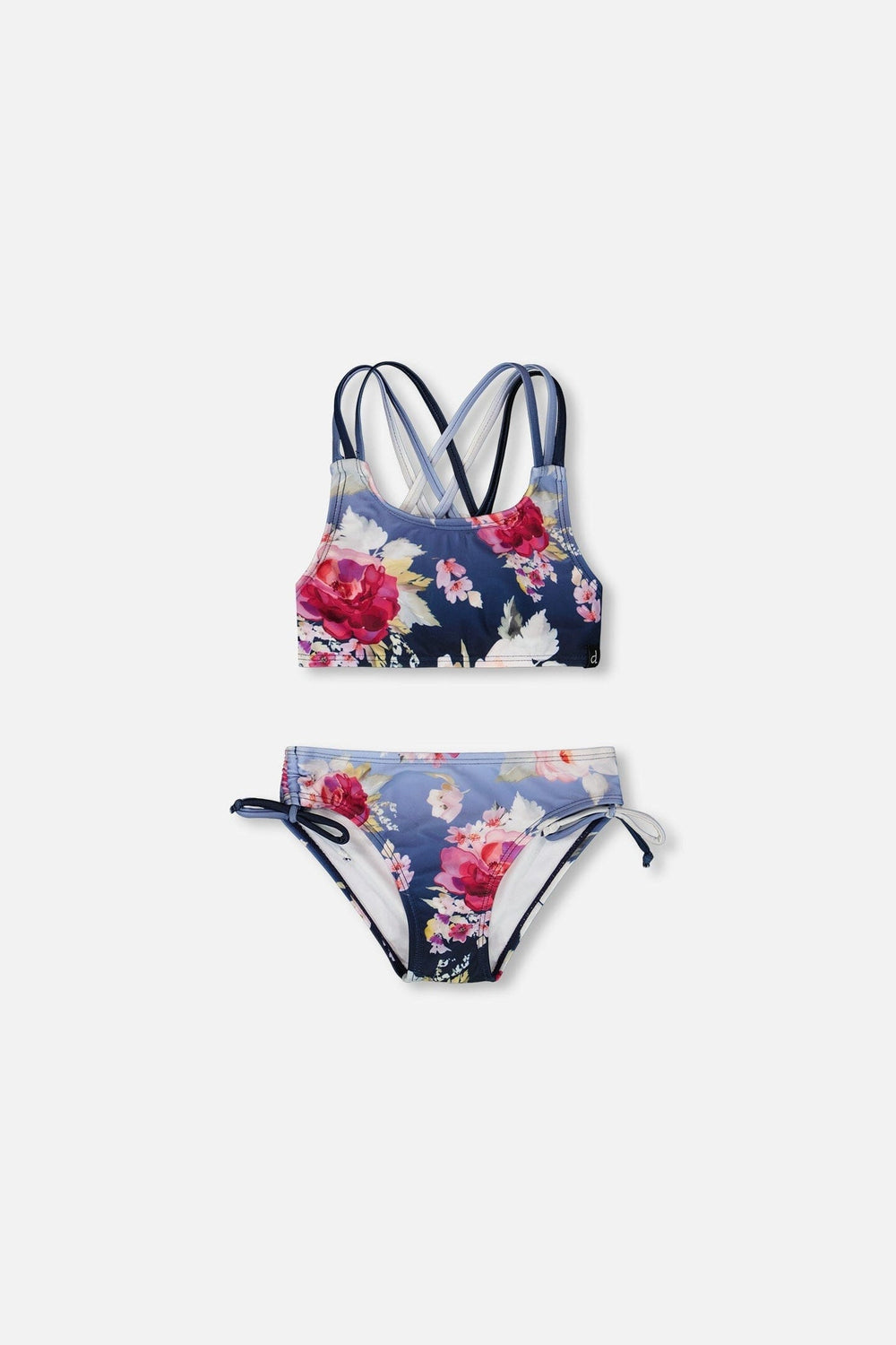 Maillot de bain deux pièces imprimé roses bleues