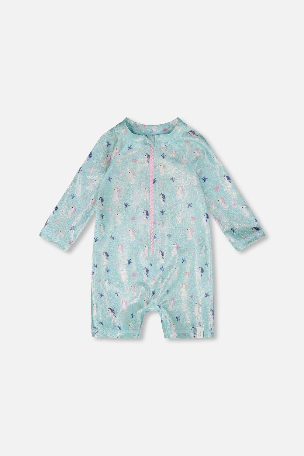 Baby And Toddler One-Piece Long Sleeve Rashguard Blue Seahorse Print