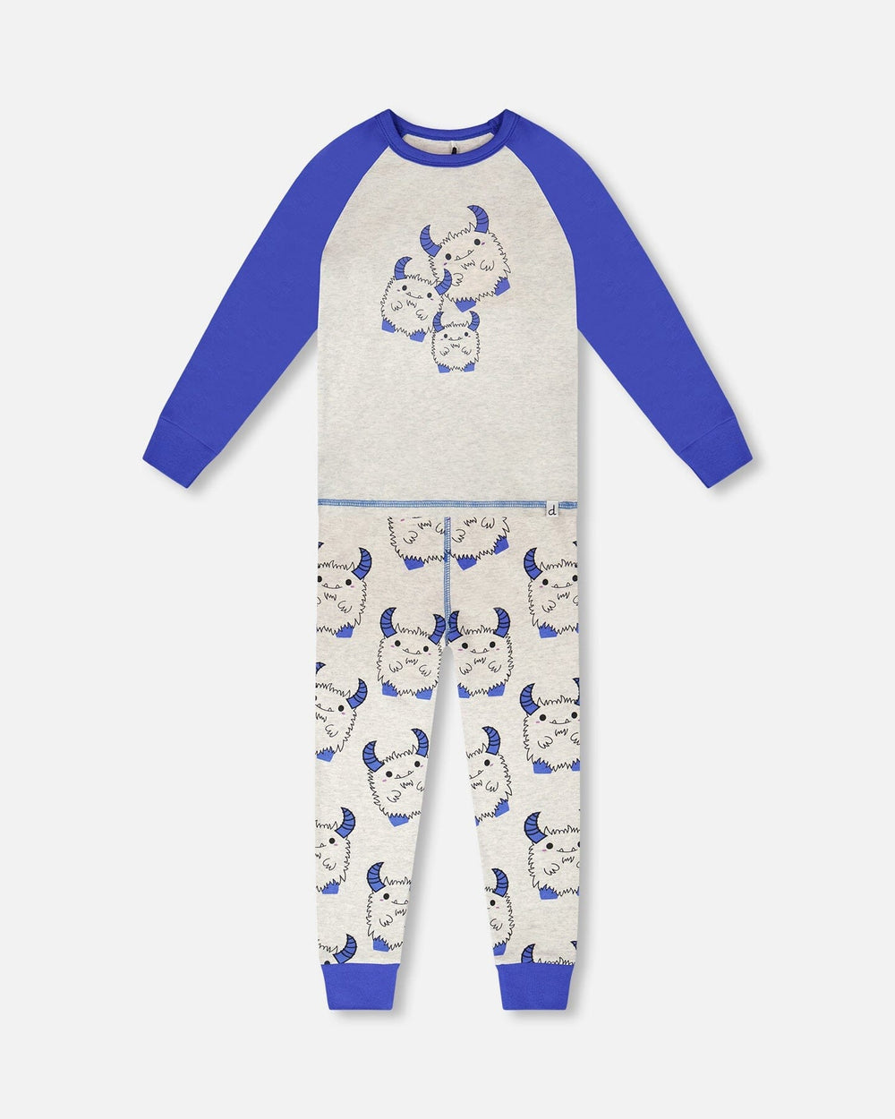 Organic Cotton Two-Piece Pyjama Set Grey Mix Monster Print