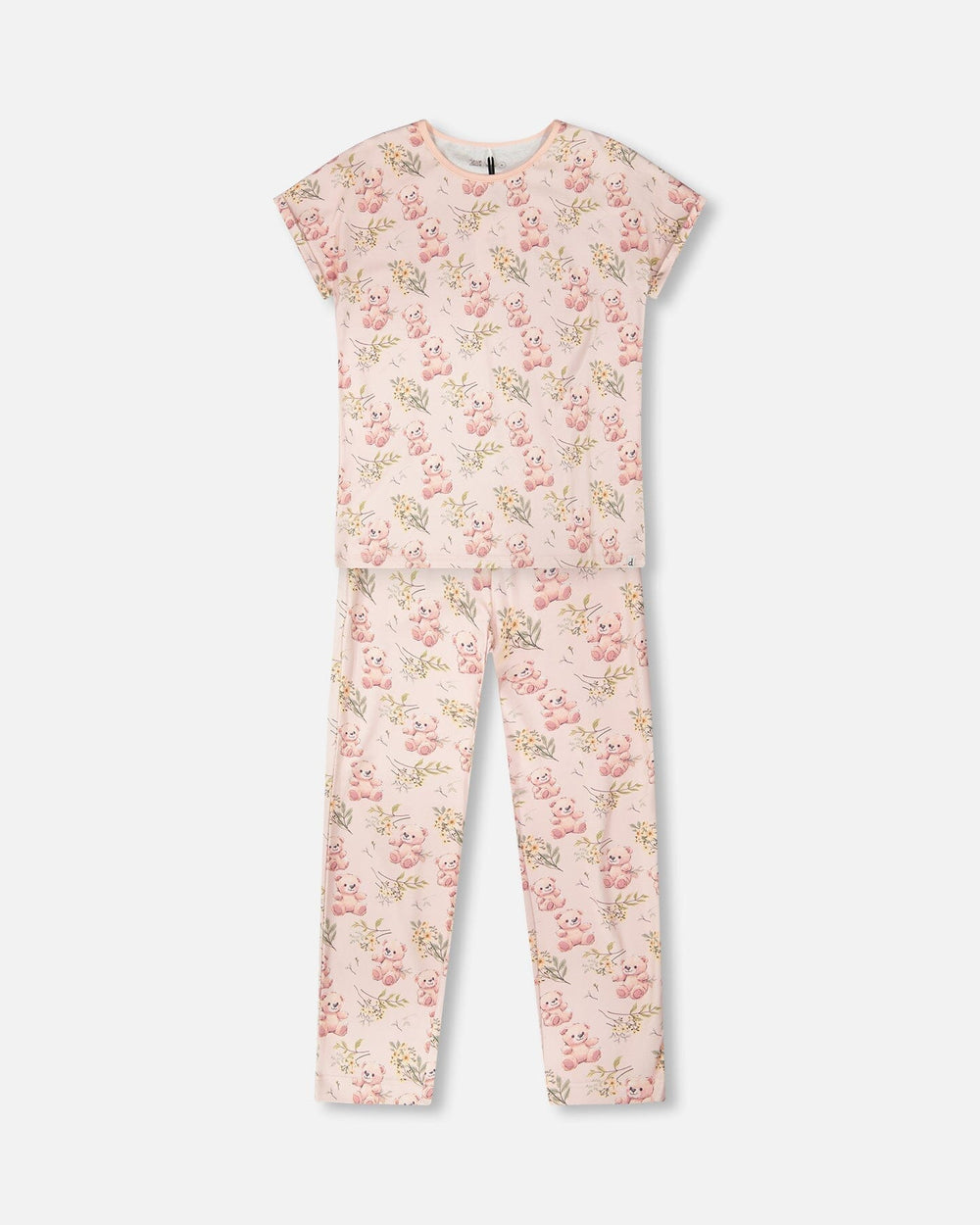Organic Cotton Women Two-Piece Pyjama Set Pale Pink Bear Print