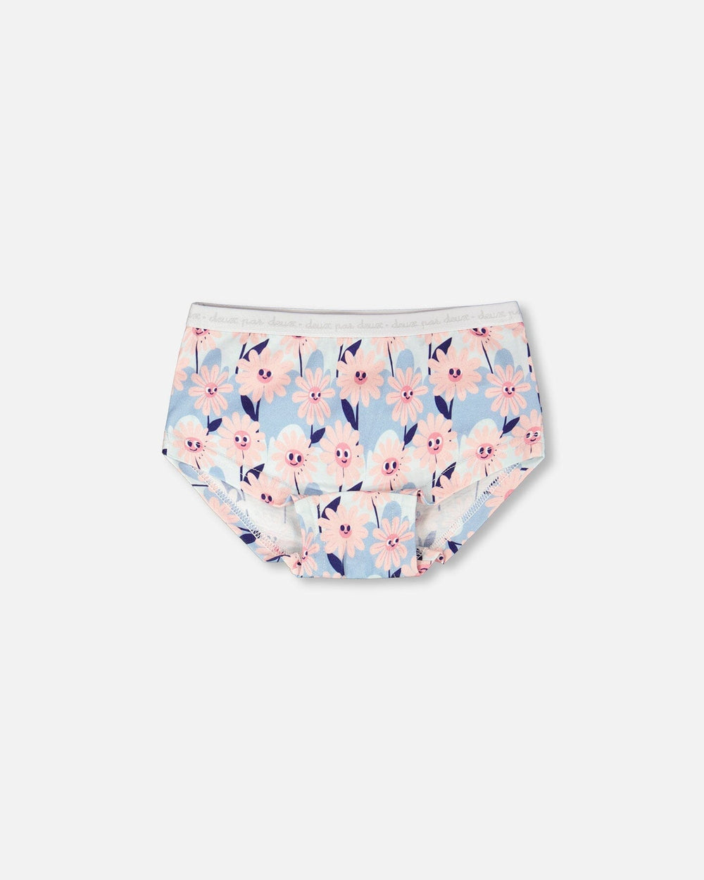 Culotte garçon en coton biologique, imprimé fleur souriante bleue
