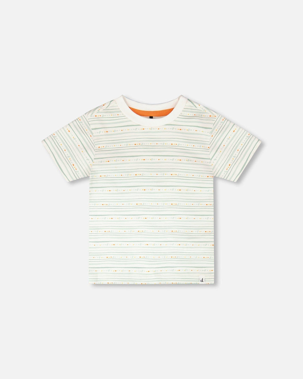 T-shirt en coton biologique blanc imprimé rayures vert menthe