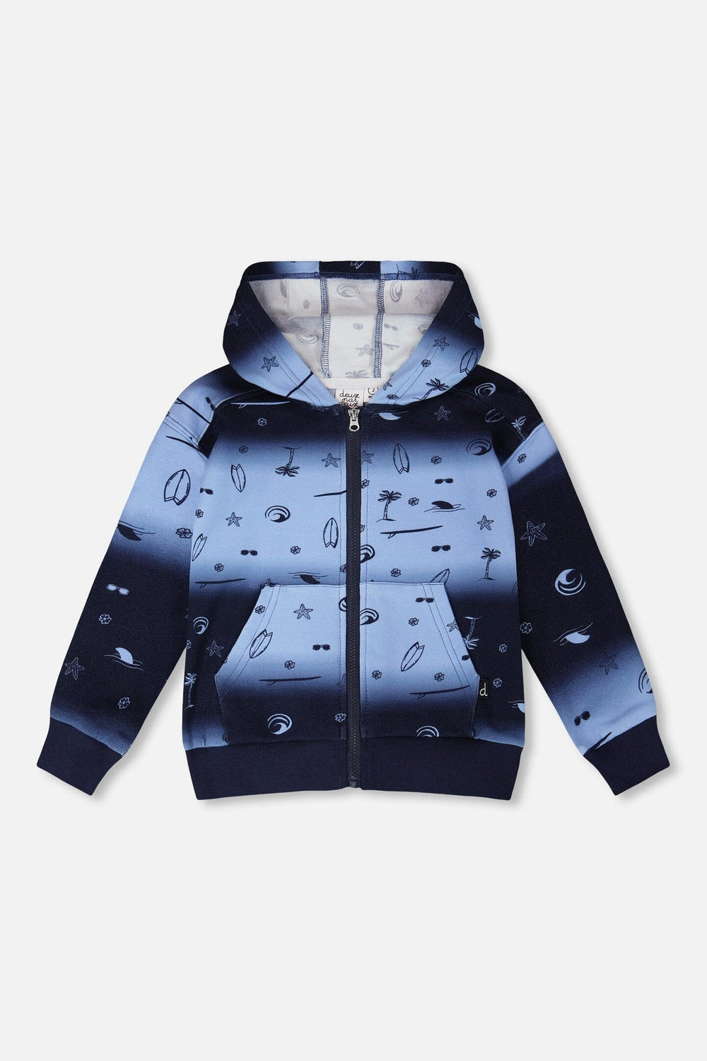Gilet à capuche en molleton français dégradé bleu