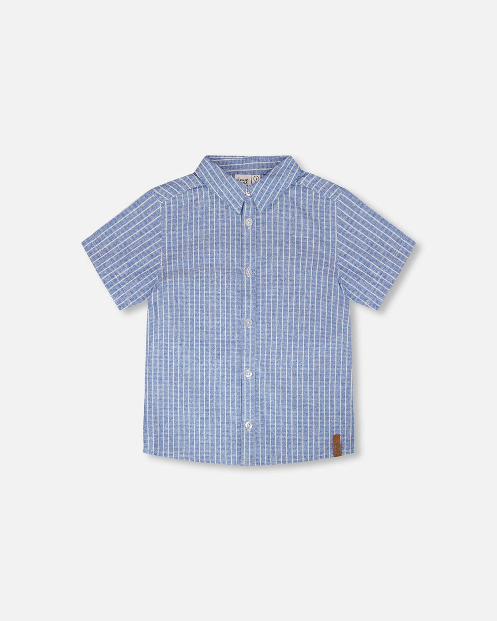 Printed Chambray Short-Sleeve Shirt Blue Denim Stripes — Deux par Deux