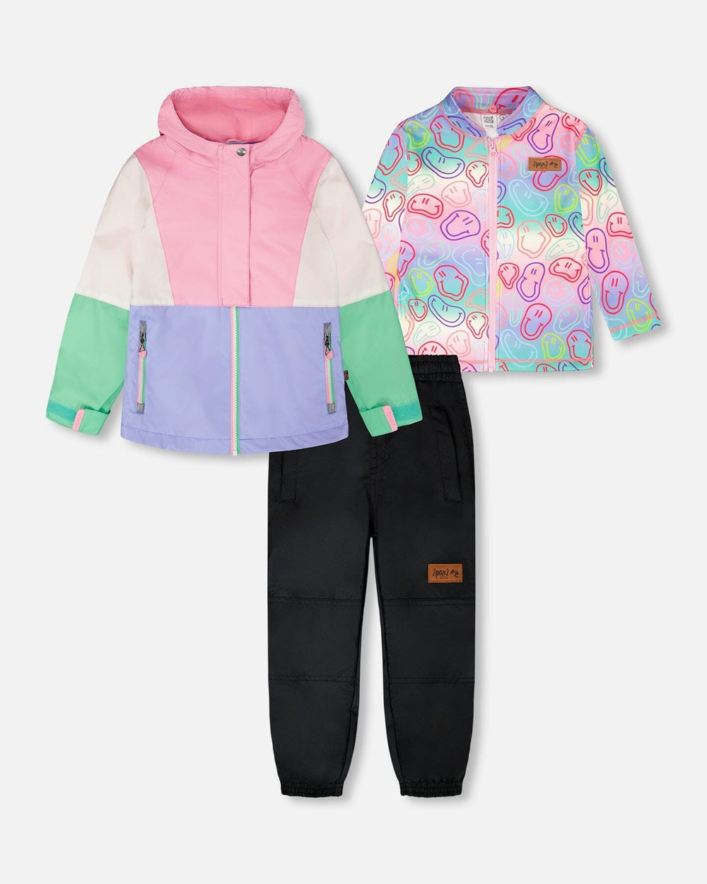 3-In-1 Two-Piece Mid-Season Outerwear Set Pink Colorblock