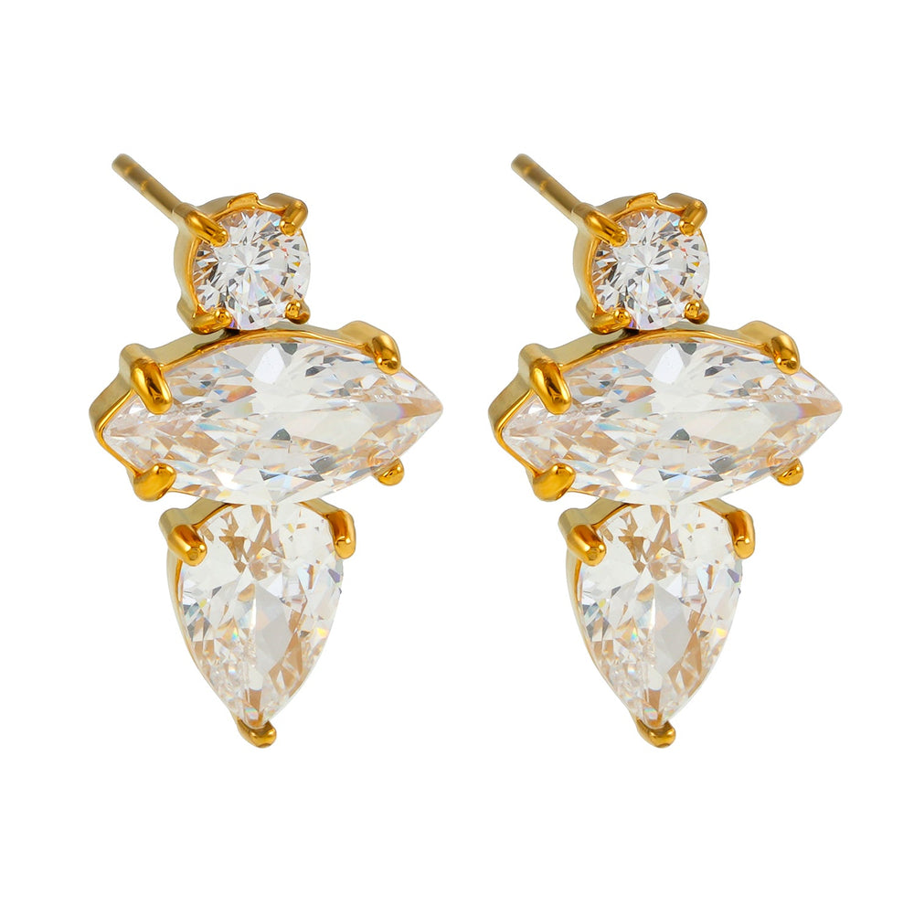 Boucles d'oreilles HAMPTONS : Trio d'éclat en zircone (CZ) couleur or