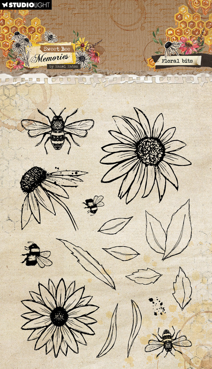 HE Tampon transparent Floral Bits Sweet Bee Memories 16 pièces