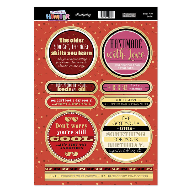 Feuille de toppers Hunkydory Humour – Petits Sourires Imprimés