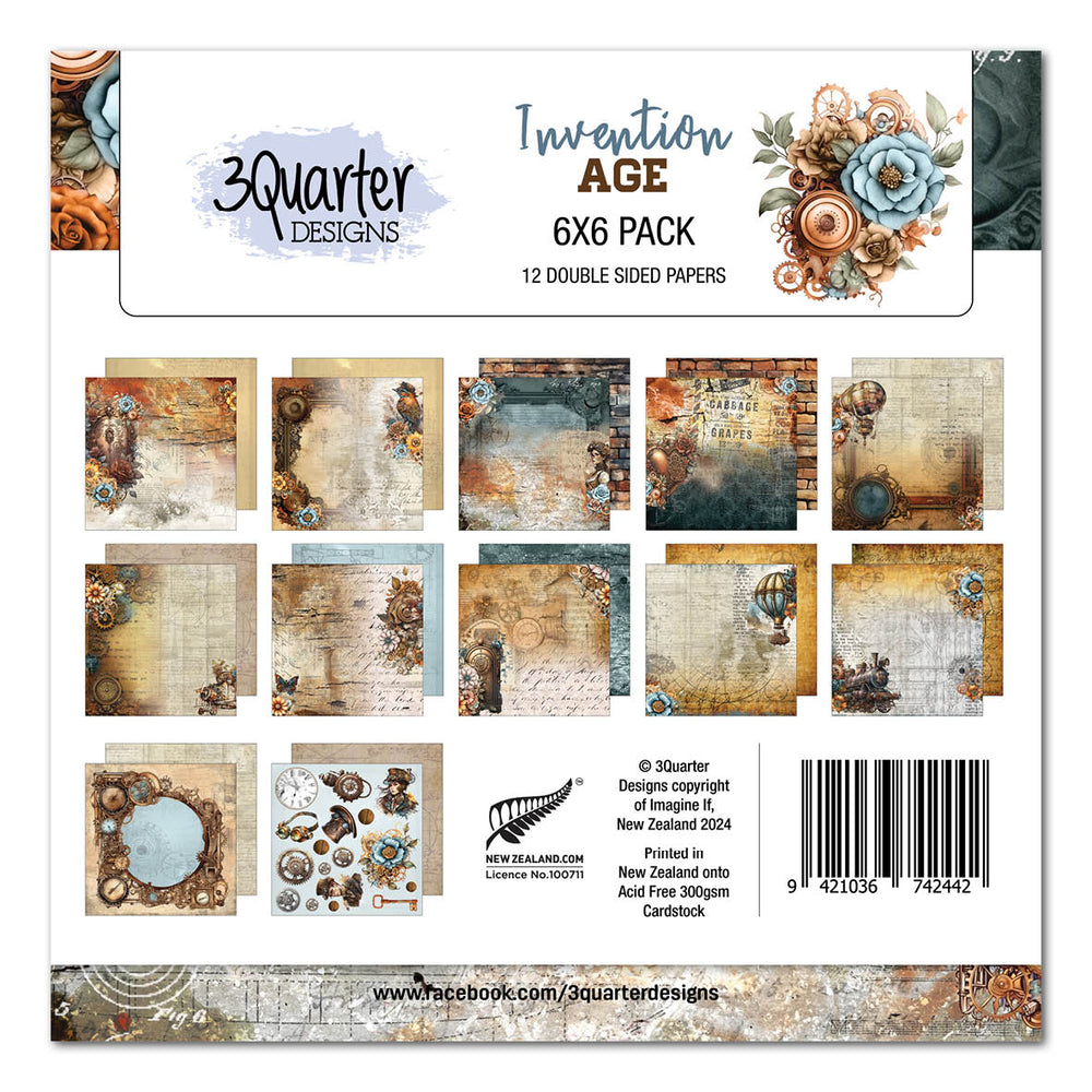 Lot de papiers 3Quarter Designs Invention Age 15x15 cm
