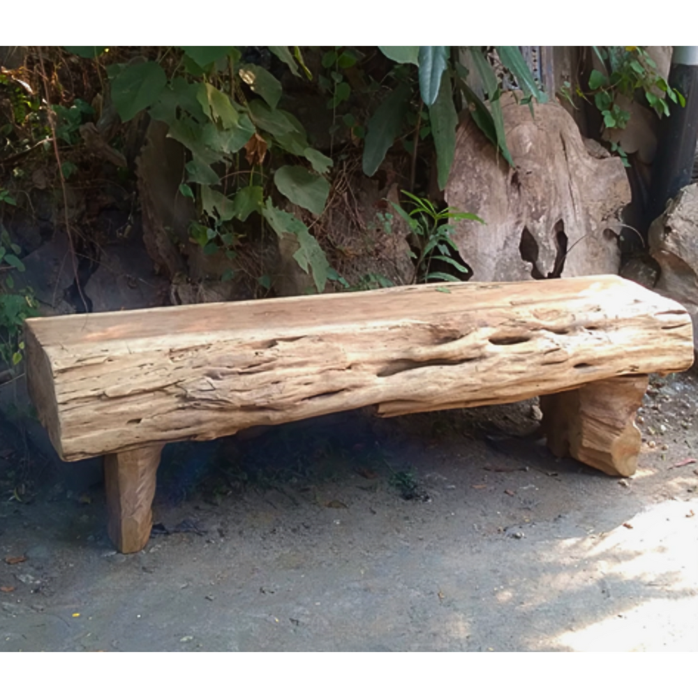 Antique Teak Log Bench