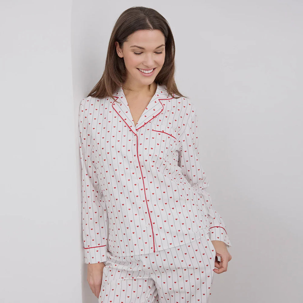 Ensemble pyjama classique en popeline avec rayures en cœur pour femme | Petit Lem