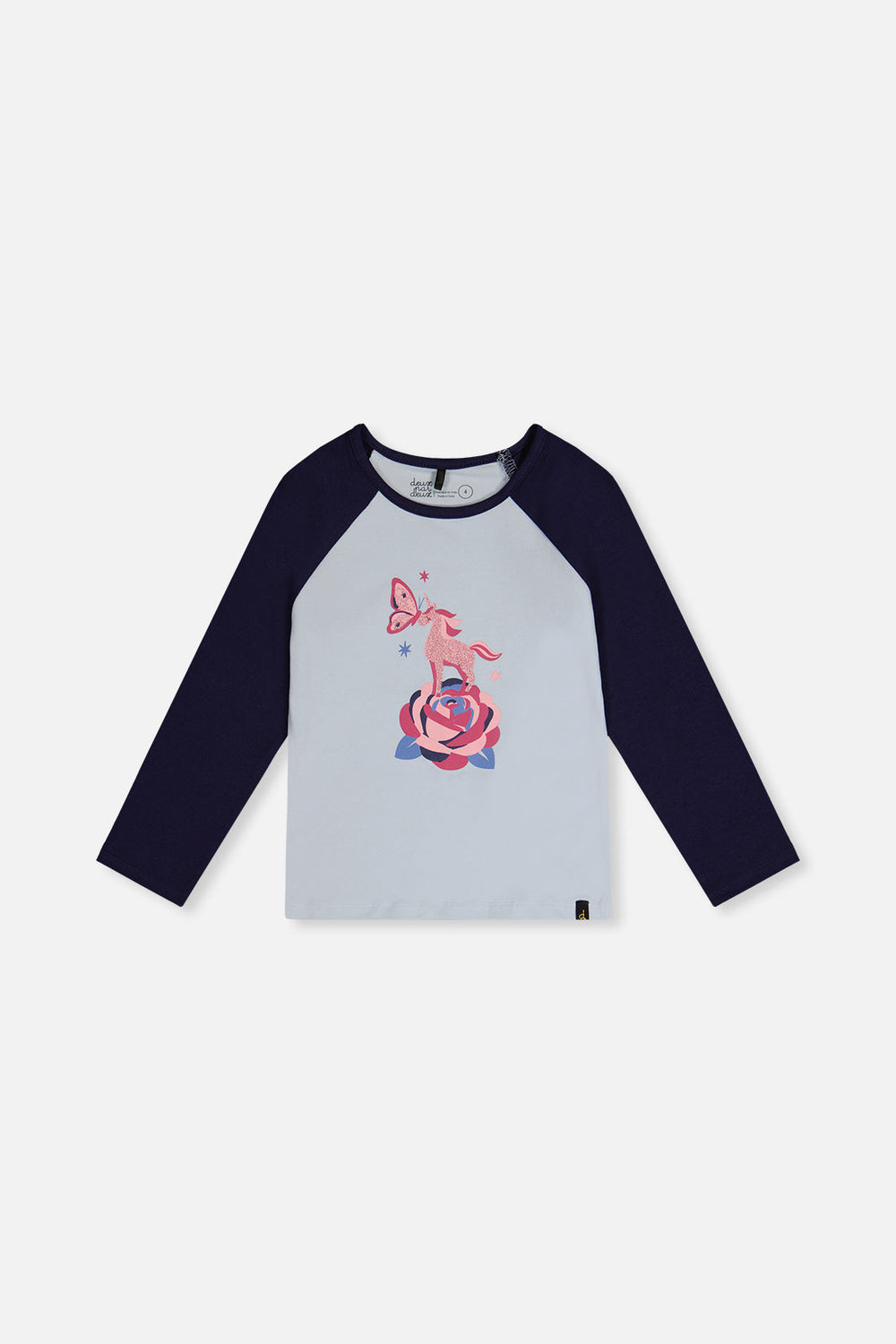 T-shirt raglan en coton bio bleu foncé et pâle