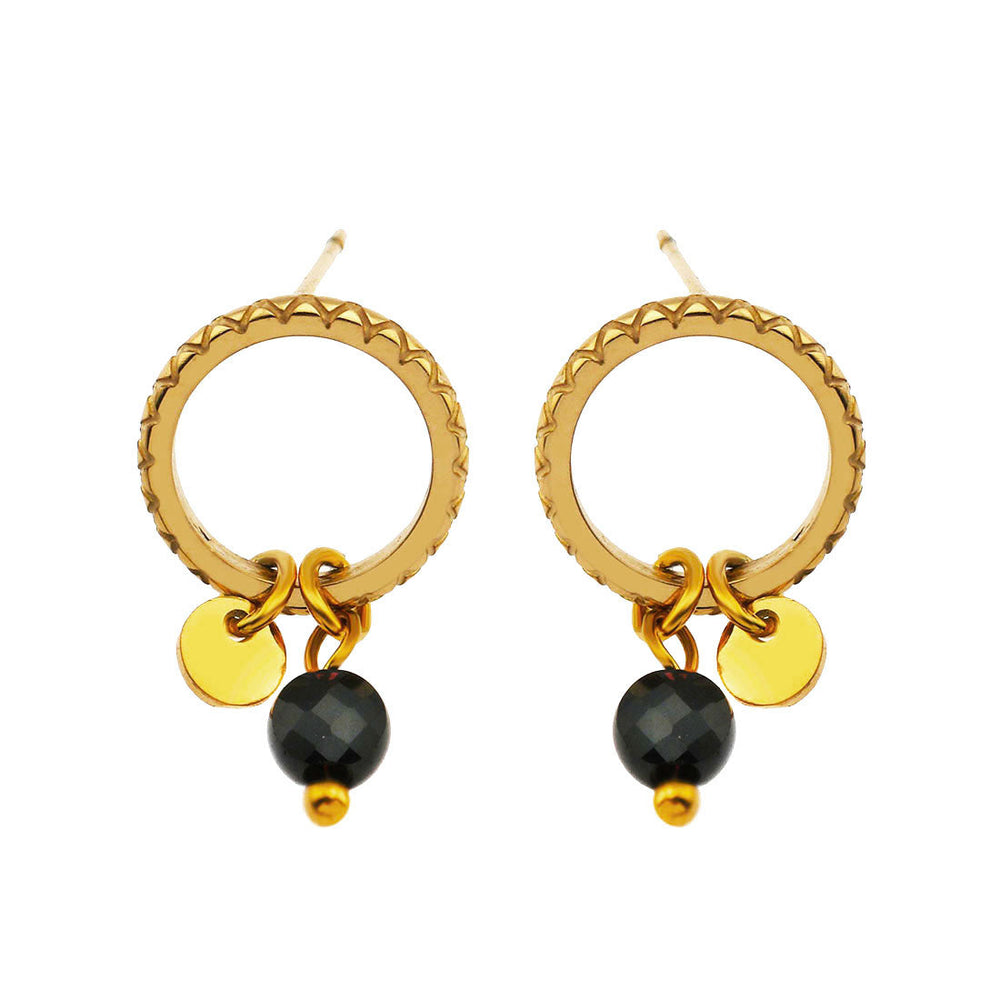 Boucles d'oreilles JAZMIN Noir-Or : Clous avec mini breloques