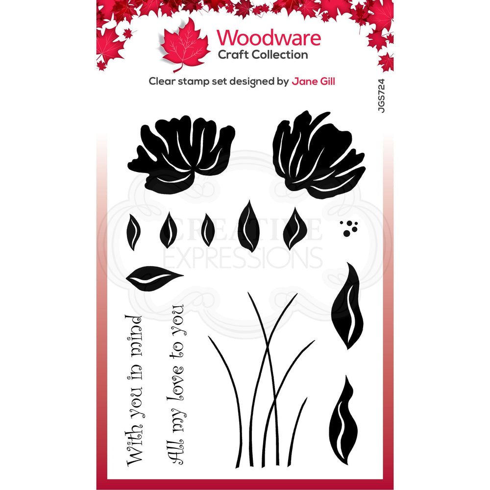 Tampon Woodware Clear Singles Peony Set 4 po x 6 po