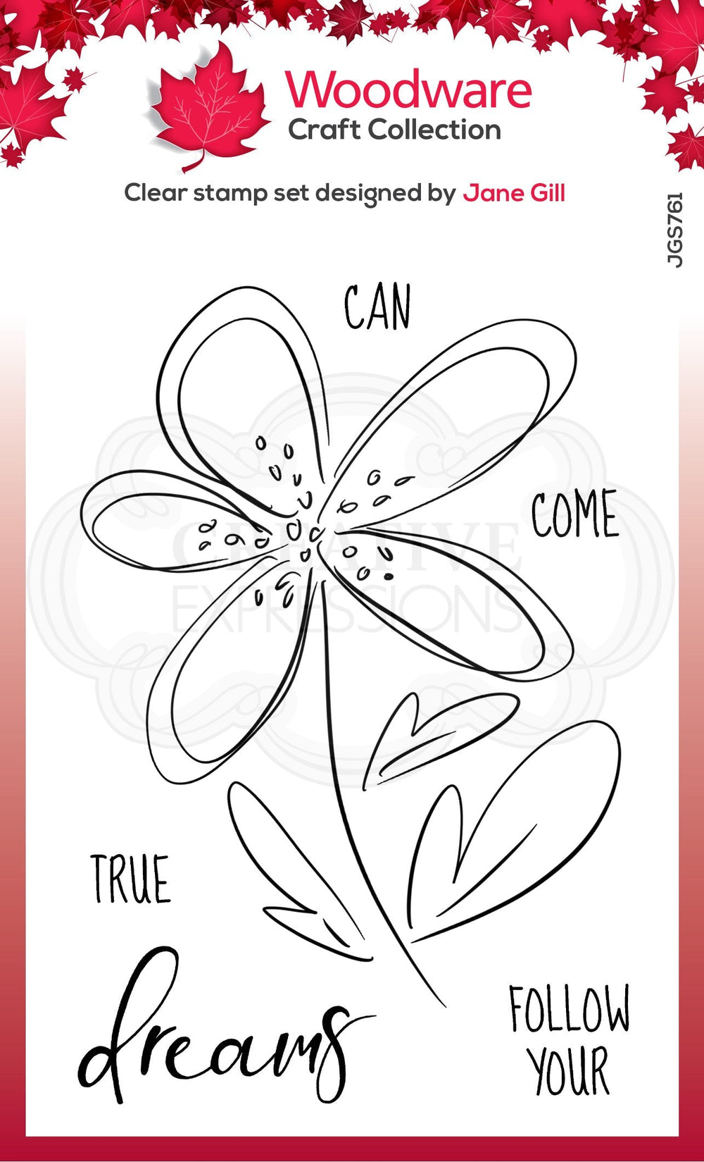 Tampon individuel transparent Woodware motif dahlia 10 x 15 cm