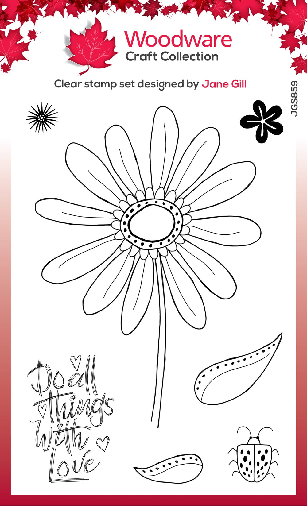 Woodware Clear Singles Petal Doodles With Love Lot de tampons 4 po x 6 po
