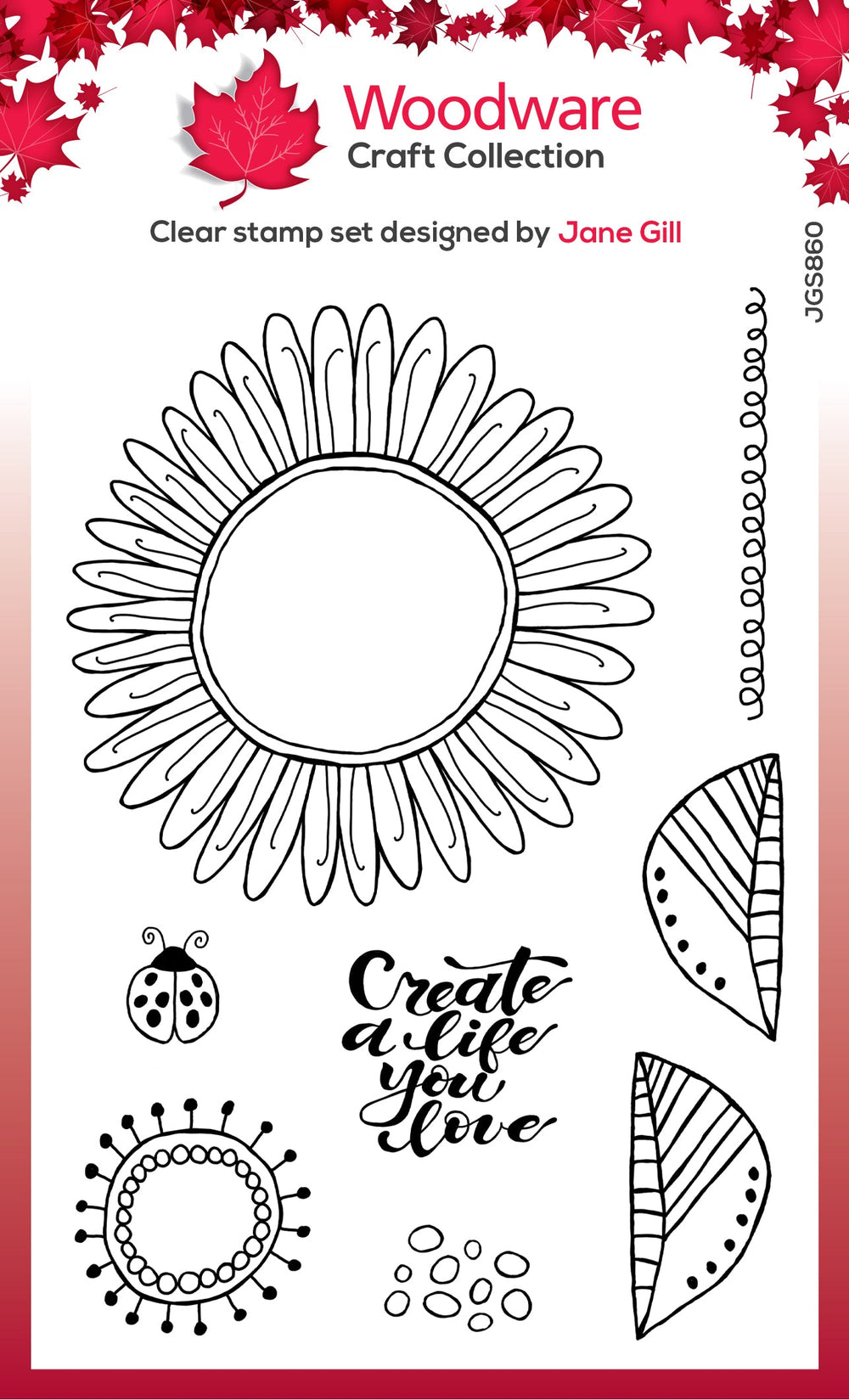 Tampon en caoutchouc Woodware Clear Singles Petal Doodles Live Life 10,16 cm x 15,24 cm