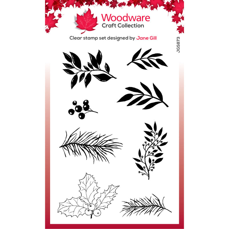 Woodware Clear Singles Formes à Peindre Feuilles et Brindilles Set de Tampons 10 x 15 cm