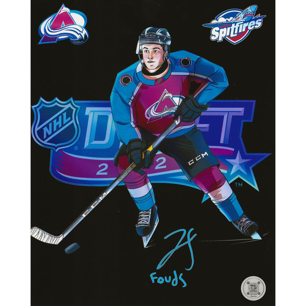 Jean-Luc Foudy Illustration des Colorado Avalanche dédicacée 8x10 Photo avec l'inscription "Fouds"