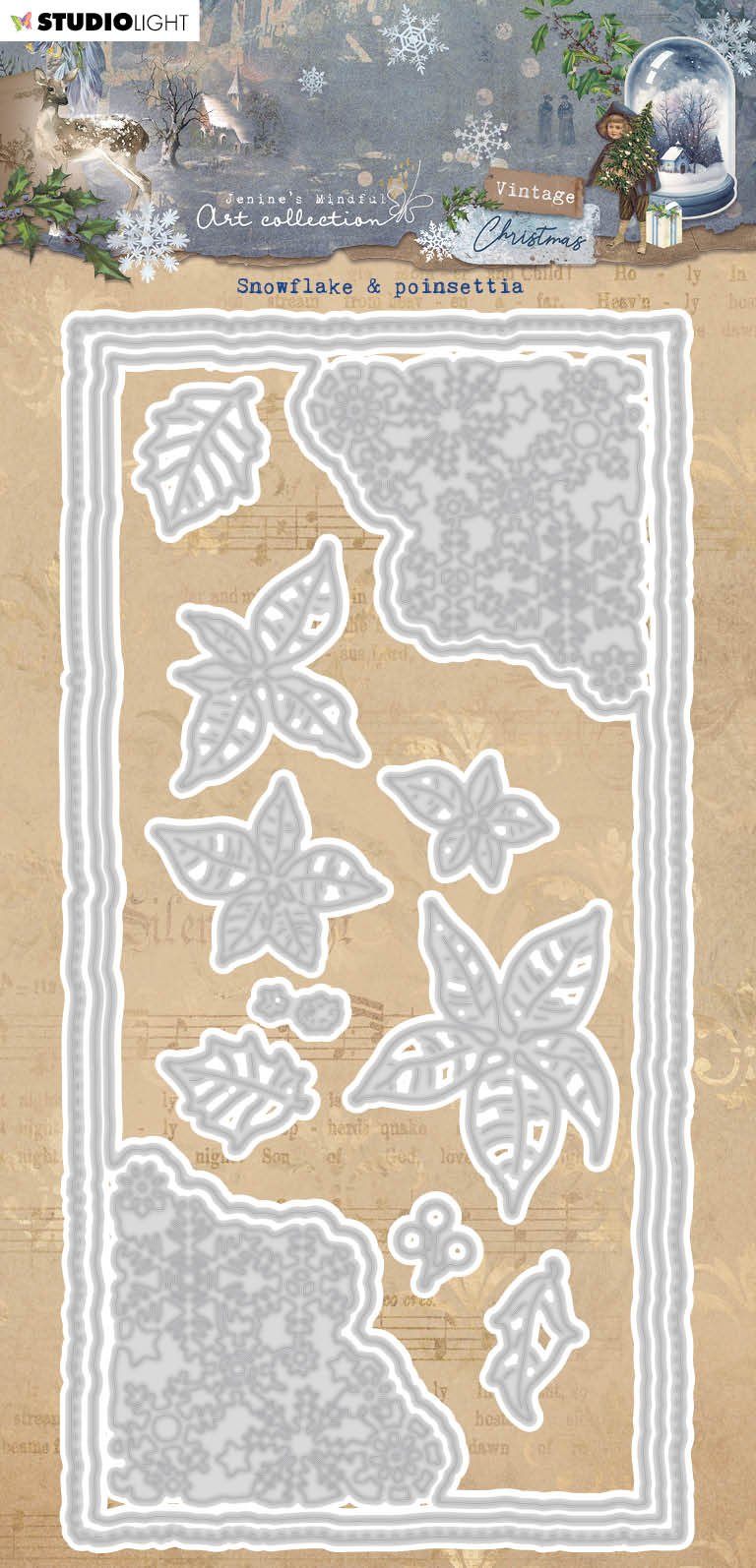 JMA Matrice de découpe Flocon & Poinsettia Noël Vintage 105x210x1mm 15 PC nr.719