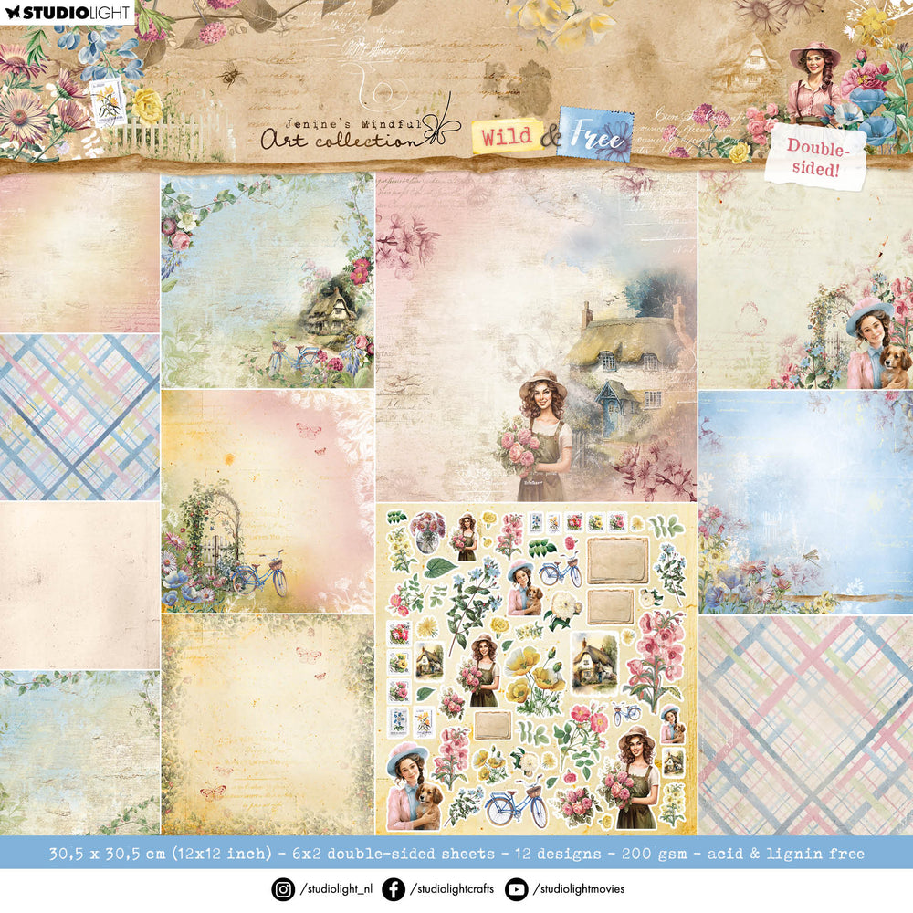 Bloc de papiers JMA Design double-face pour scrapbooking Wild & Free 12 feuilles