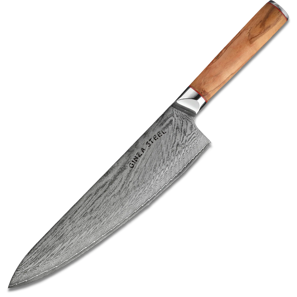 Couteau de chef Ginza Steel MIA 24 9" – Damas AUS10, 67 couches, manche en bois d'olivier