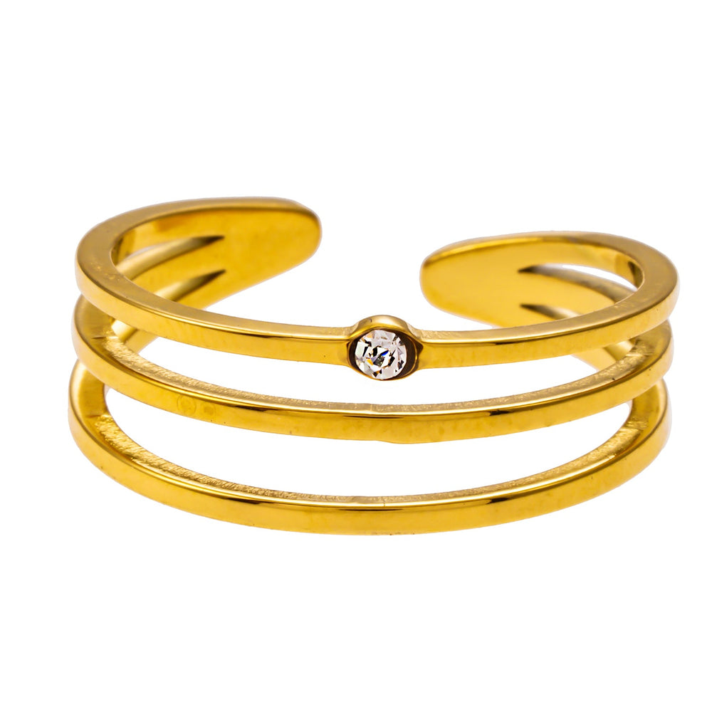 Bague à triple bande style LIEZEL avec une gemme solitaire en zircone