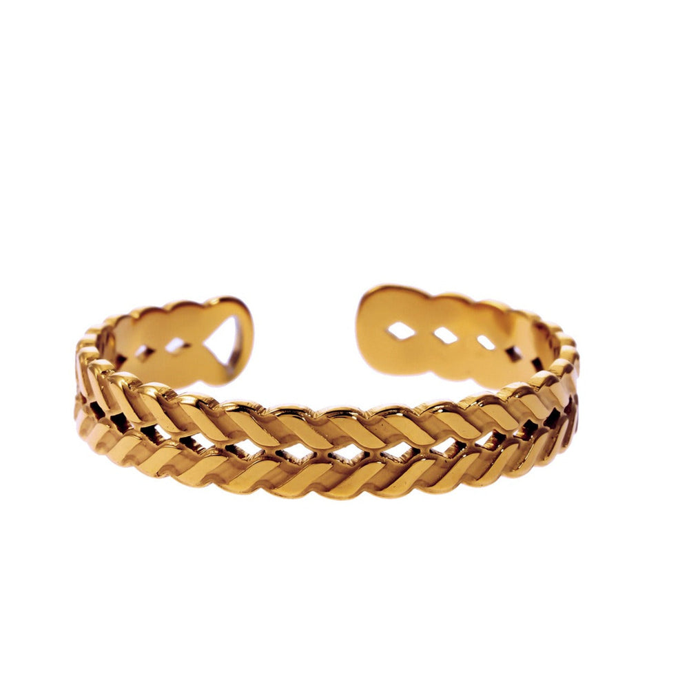 Bague LUCAS Or : Design Double Épaisseur Texturé en Chevrons
