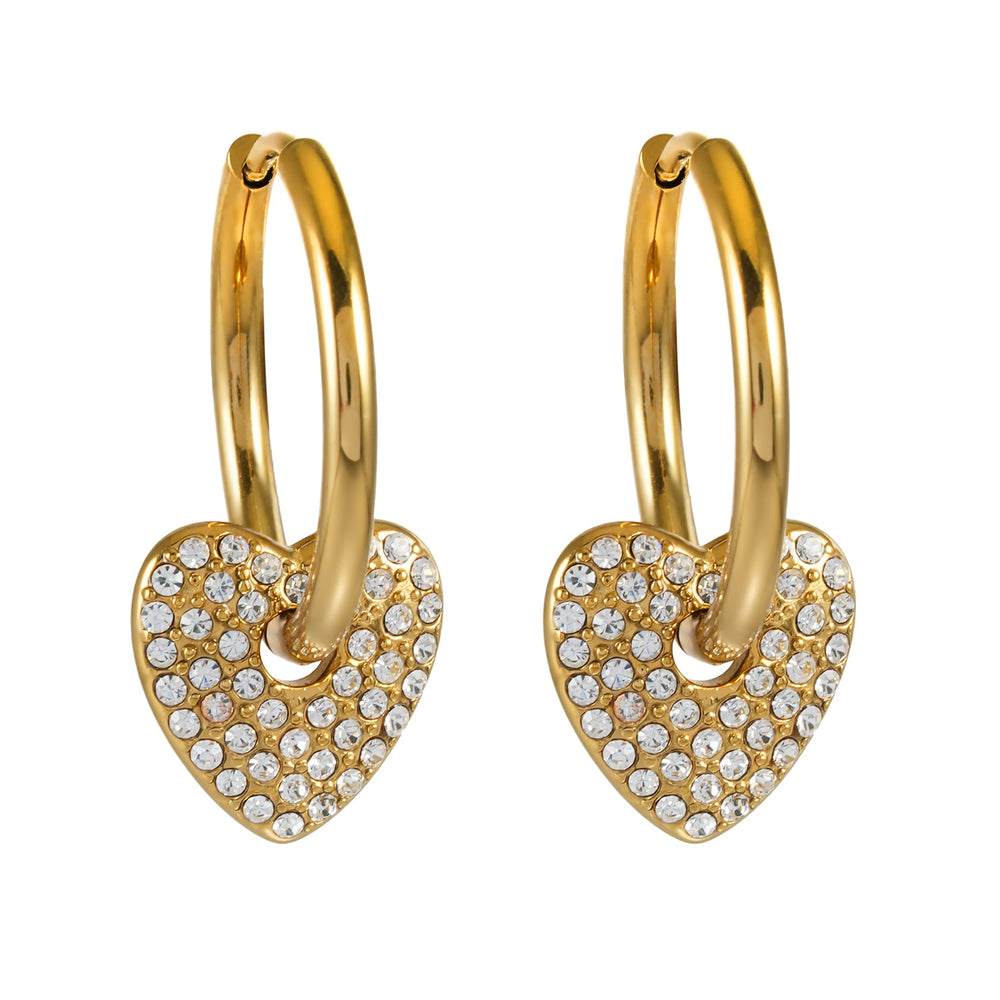 MAABU Or : Créoles d'inspiration vintage avec charm cœur amovible serti de zircone