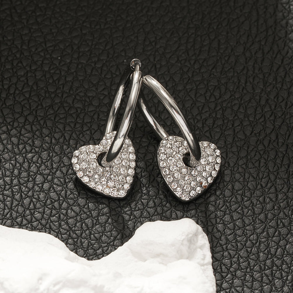 MAABU Argent (Or Blanc) : Créoles d'Inspiration Vintage avec Charme Cœur Amovible Incrusté de Zircon