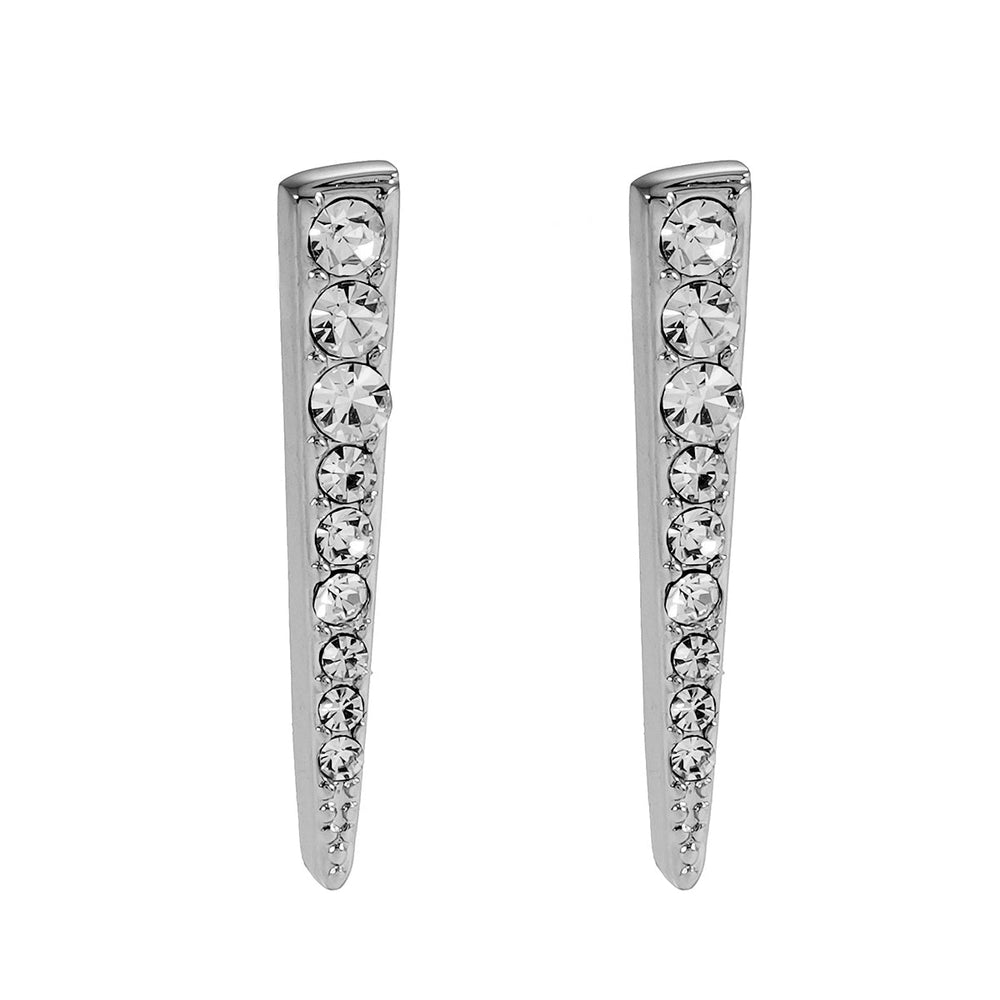 Boucles d'oreilles clous MAGNOLIA Or blanc (ton argenté) : Barre minimaliste sertie de zirconias pavés